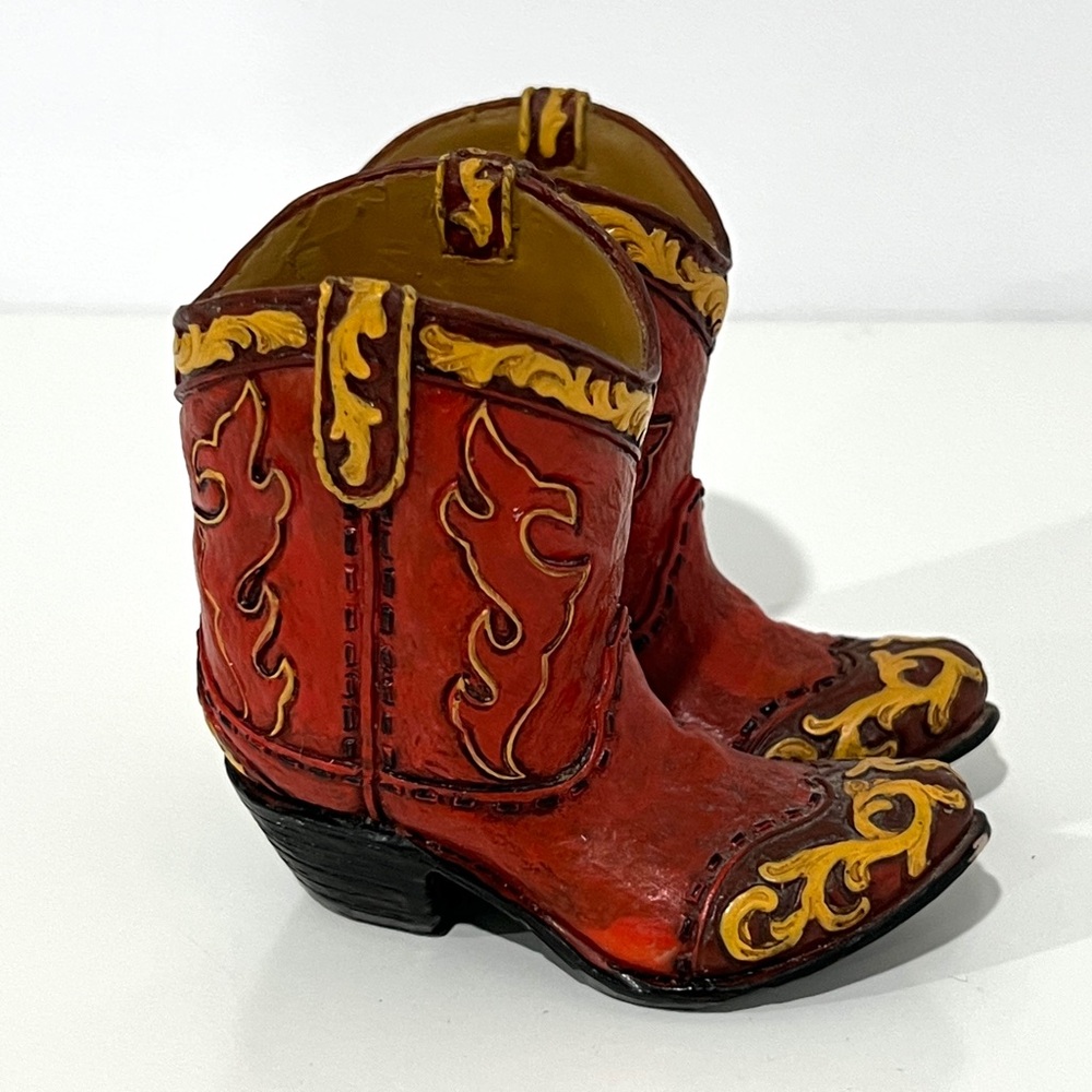 RESIN BOOTS Red and Yellow Western Cowboy Boots CANDLE HOLDERS